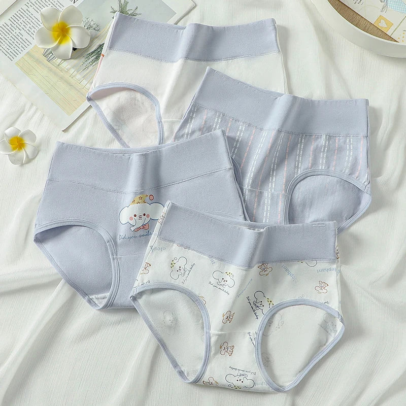 Fashion Print 4Pcs High Waist Cotton Panties Women Body Shaper Underwear Breathable Cute Girls Briefs Slimming Female Lingerie