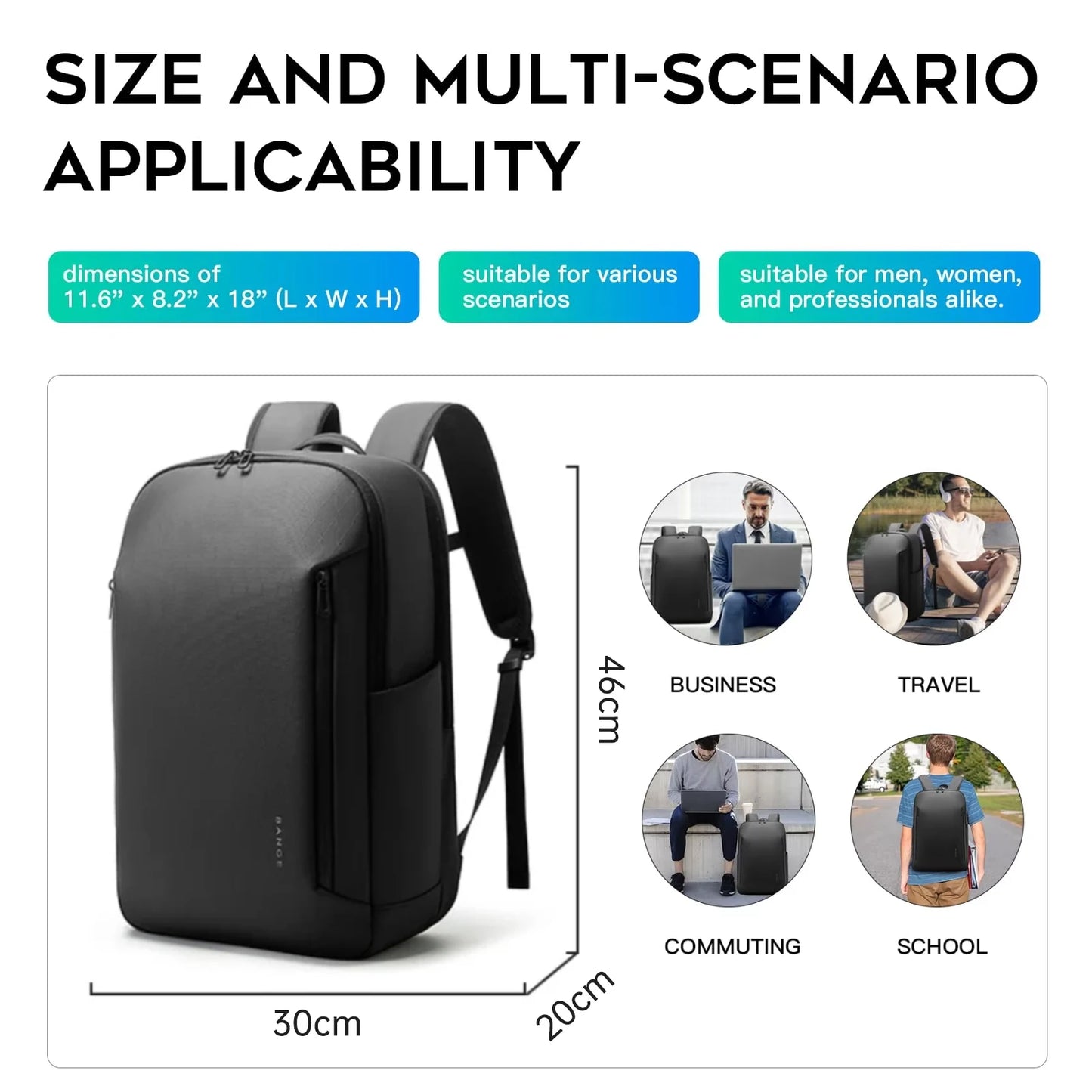 BANGE New Casual Multi-Pockets Big Capacity Daily 15.6inch Laptop Light Waterproof For Business Trip Roomy Men Backpack with YKK