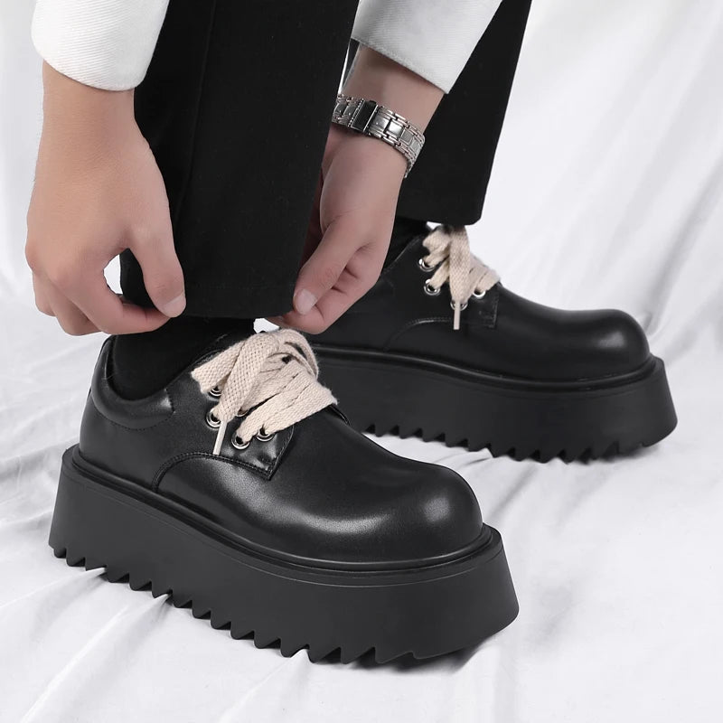 Autumn Men Platform Shoes Casual Business Genuine Leather Shoes Fashion Thick Sole Male Flat Sneakers British High Quality Shoes