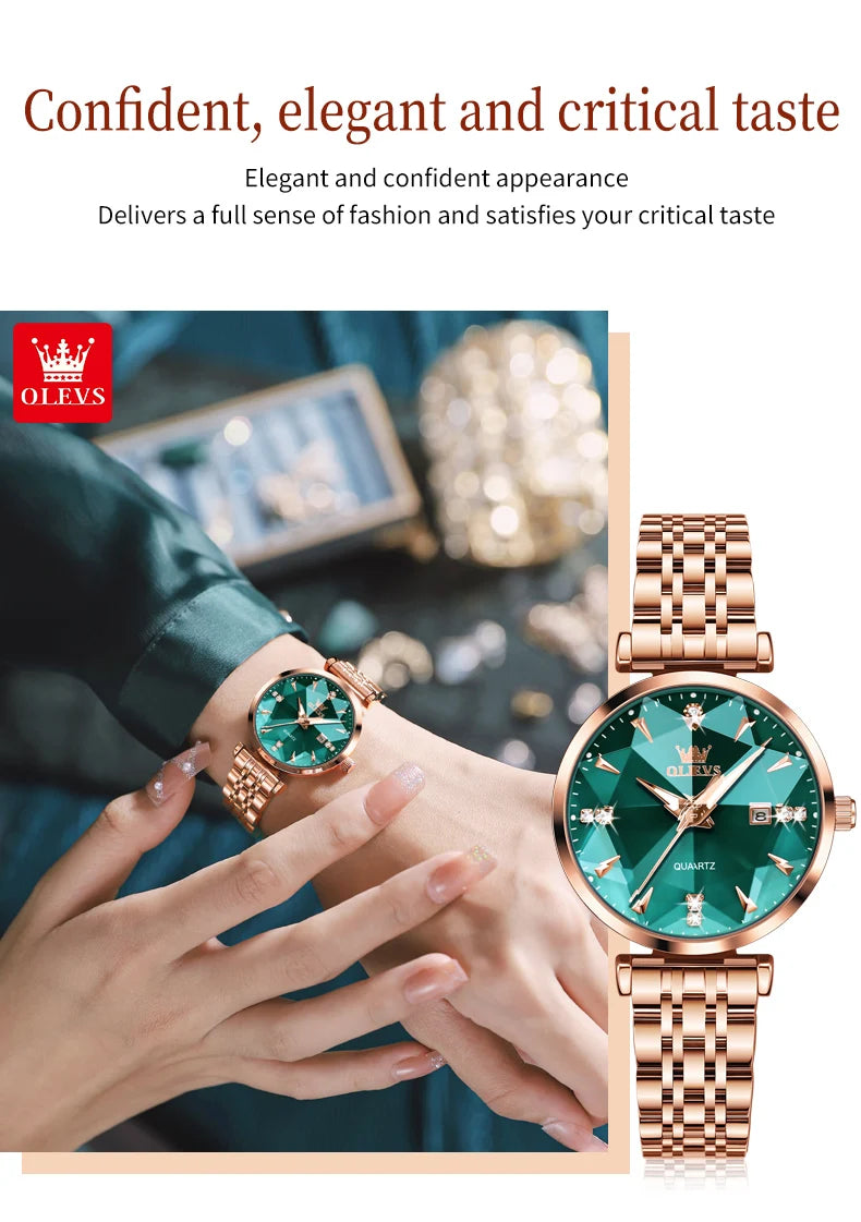 OLEVS Women Luxury Jewelry Quartz Watch Waterproof Stainless steel Strap Rose Gold Watch for Women Fashion Watch Bracelet Set