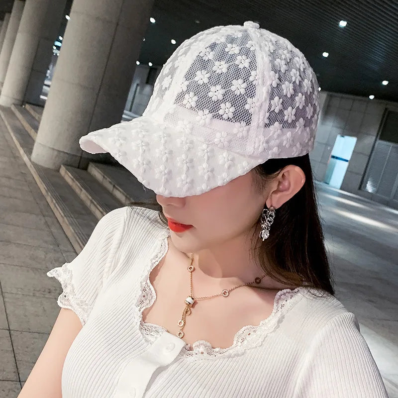 Women's Floral Lace Baseball Cap Adjustable Sun Protection Breathable Hat Polyester Fabric, Hand Wash or Dry Clean, Non-Stretch