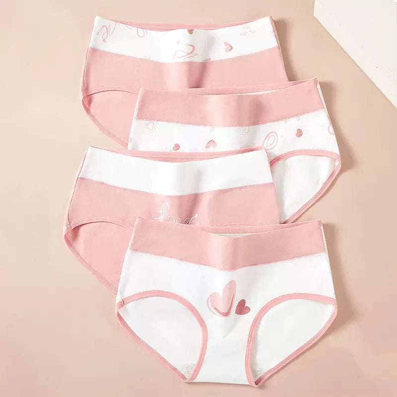 Fashion Print 4Pcs High Waist Cotton Panties Women Body Shaper Underwear Breathable Cute Girls Briefs Slimming Female Lingerie