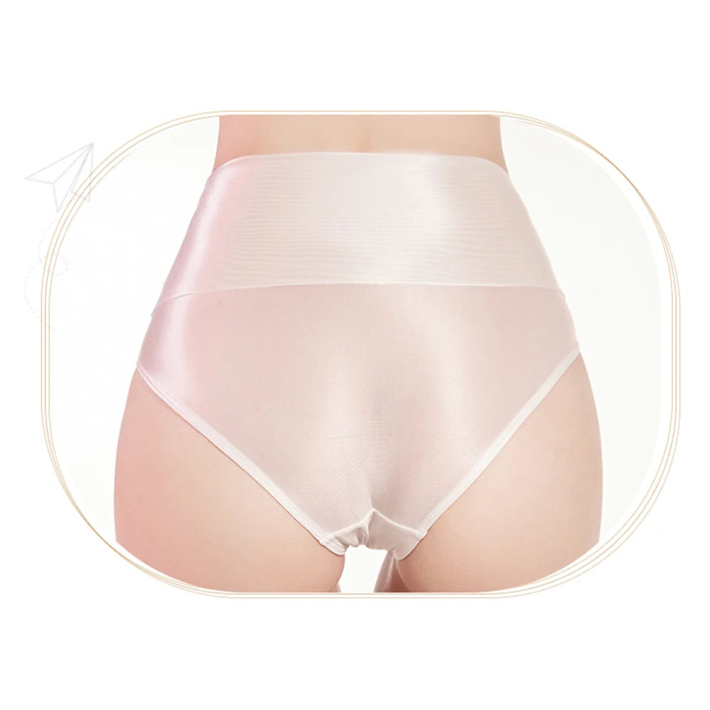 Women's Seamless Underwear Ultra-Thin Glossy Panties Knickers High Waist Transparent See Through Shiny Sheer Underpants