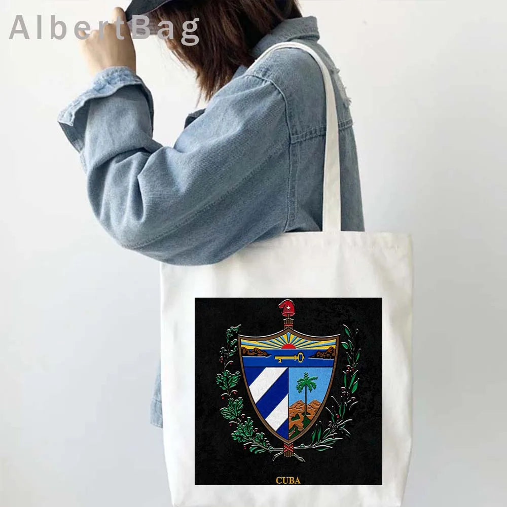 Cuba Country Map Flag Havana Travel Cuban Watercor Shopper Harajuku Canvas Totes Bag Cubana Girl Gift Love Heart Cotton Handbags