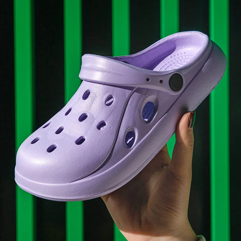 Summer Hollow Out Closed Toe Non-slip Slippers Soft Bottom Clogs Sandals Women Men Lightweight Outdoor Thick-soled Garden Shoes