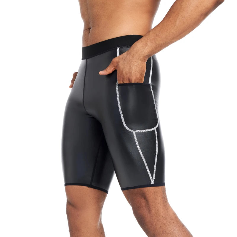 Men Fashion White Splicing Leather Shorts Body Shaper Waist Trainer High Waist Control Panties Fitness Leather Pants with Pocket