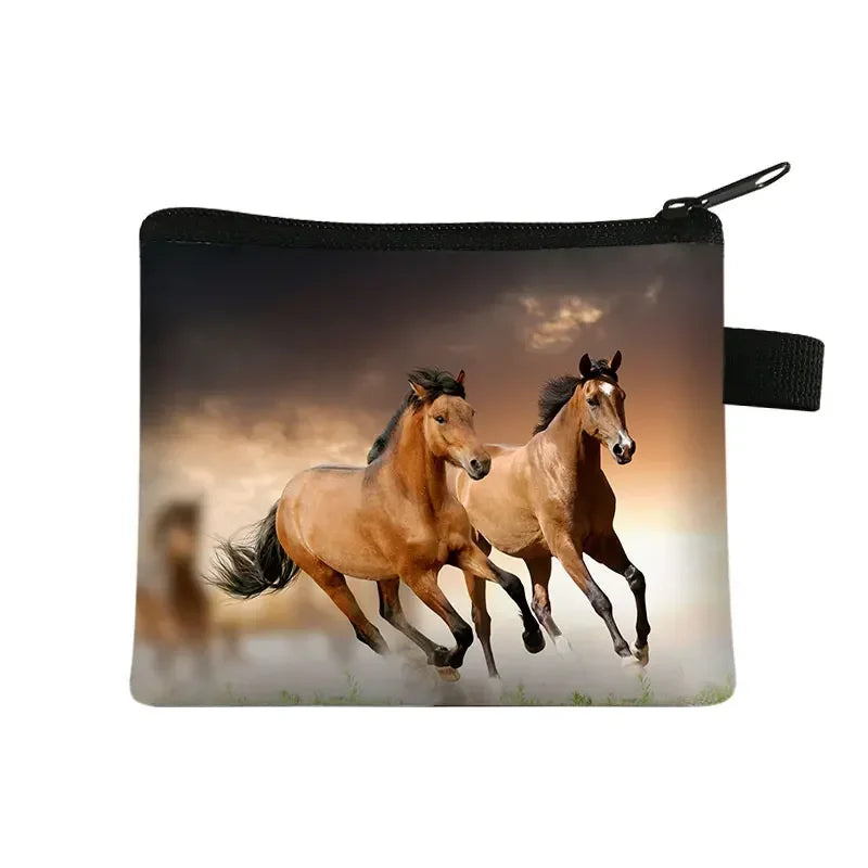 Galloping Horse 3D Printing Coin Purse Ladies Shopping Portable Silver Coin Bag Travel Mini Credit Card ID Card Bag Gift