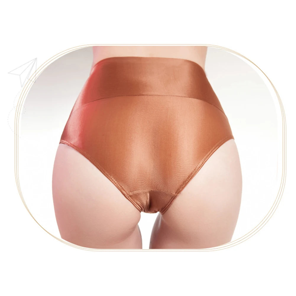 Women's Seamless Underwear Ultra-Thin Glossy Panties Knickers High Waist Transparent See Through Shiny Sheer Underpants