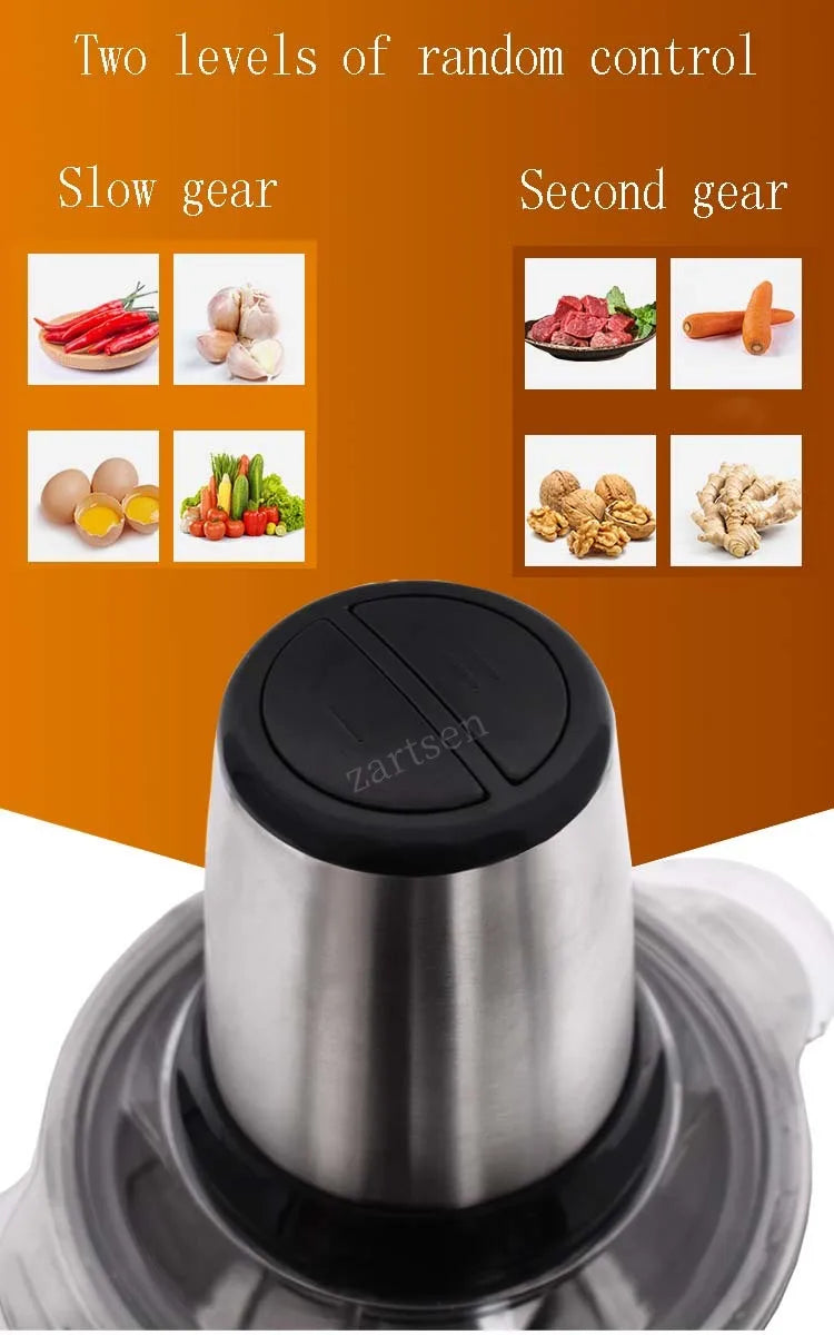 2 Speeds 30000W Stainless Steel 2L/3L Capacity Electric Chopper Meat Grinder Mincer Food Processor Slicer