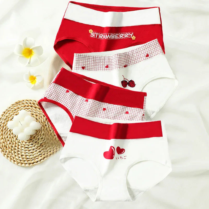 Fashion Print 4Pcs High Waist Cotton Panties Women Body Shaper Underwear Breathable Cute Girls Briefs Slimming Female Lingerie