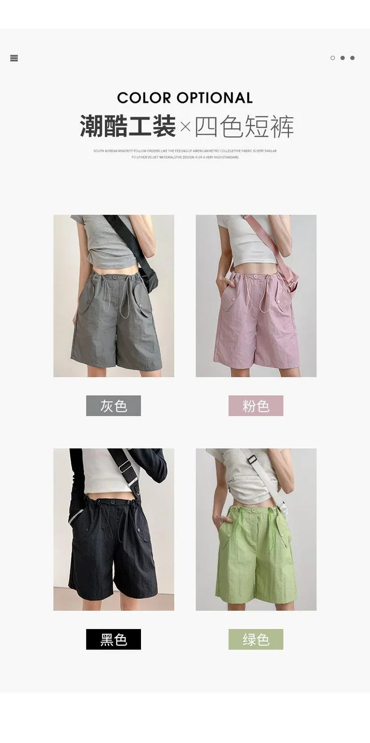 Working Shorts for Women in Summer Thin New Style Khaki A-line Casual Loose Wide-leg Sports Five-point Pants