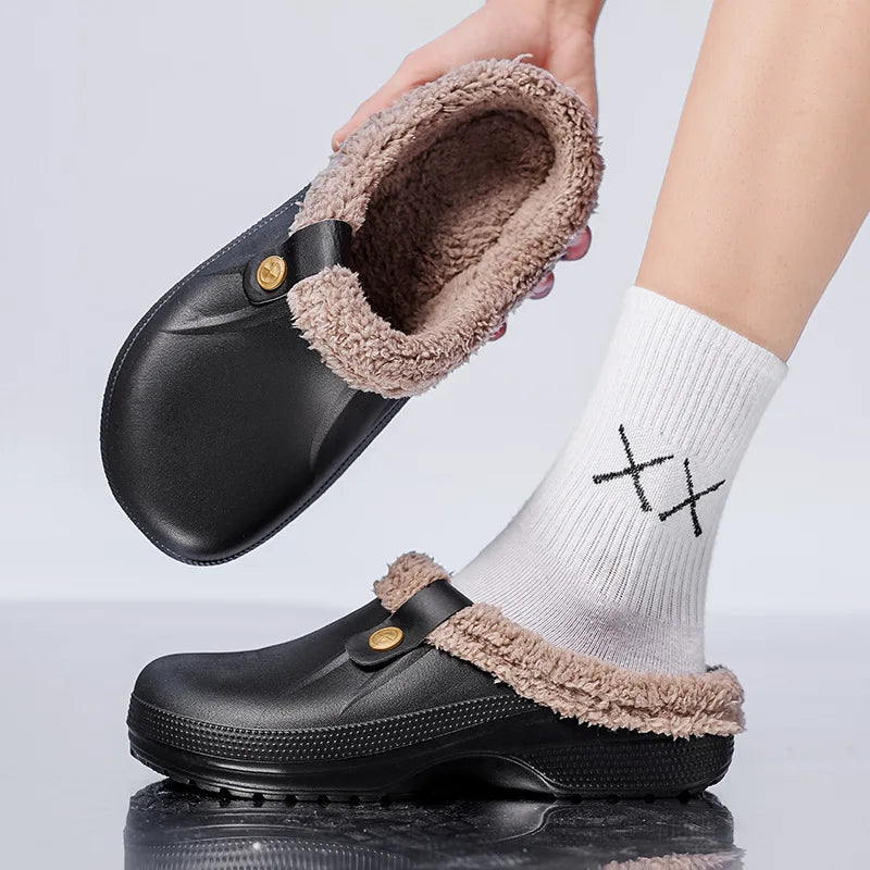 New Indoor Warm Slippers for Women Luxury Garden Shoes Soft Waterproof EVA Plush Slippers Female Clogs Couples Home Cotton Shoes