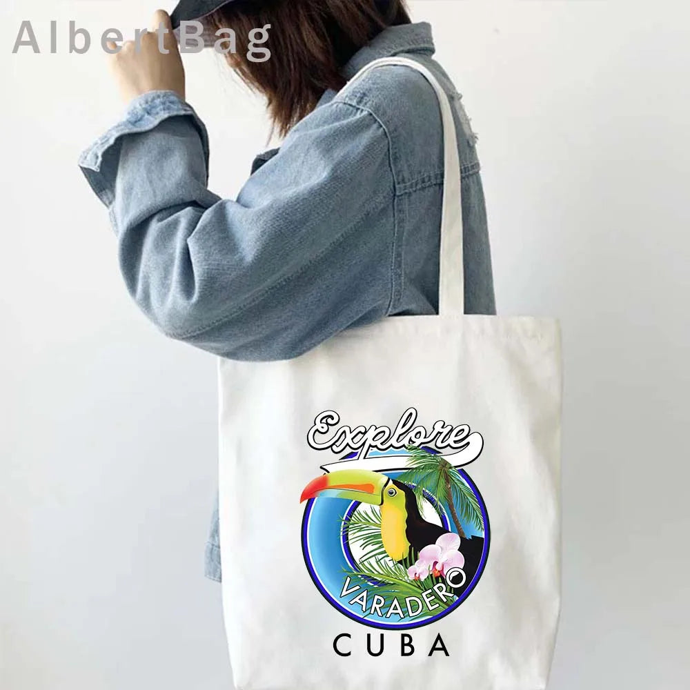 Cuba Country Map Flag Havana Travel Cuban Watercor Shopper Harajuku Canvas Totes Bag Cubana Girl Gift Love Heart Cotton Handbags