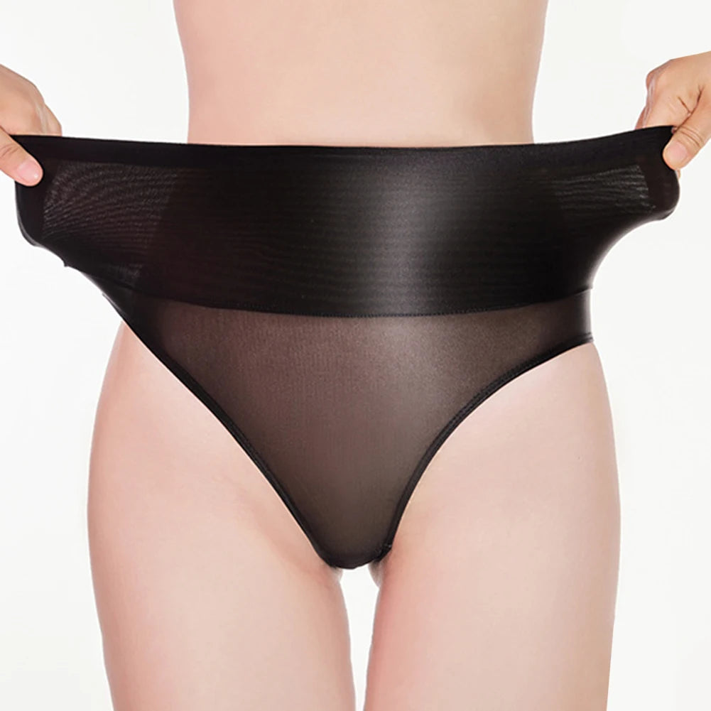 Women's Seamless Underwear Ultra-Thin Glossy Panties Knickers High Waist Transparent See Through Shiny Sheer Underpants