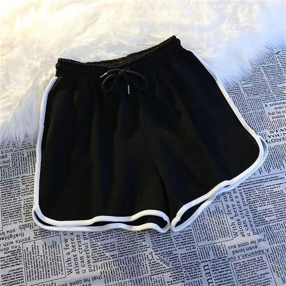 Korean Simple Casual Striped Shorts Women Summer Fashion Elastic High Waist Short Pant Yoga Sports Clothes Retro Street Shorts