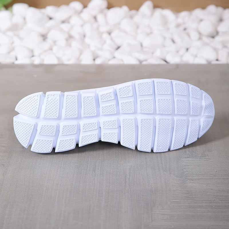 Lightweight Women Casual Shoes Mesh Breathable Casual Sneakers Woman Striped Knitted Flats Comfortable Walking Shoes Plus Size