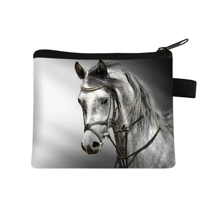 Galloping Horse 3D Printing Coin Purse Ladies Shopping Portable Silver Coin Bag Travel Mini Credit Card ID Card Bag Gift
