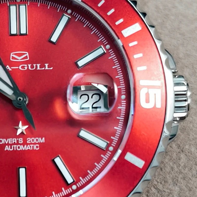 Seagull Men's Automatic Mechanical Watch Ocean Series 200m Waterproof Diving Wristwatch Luxury Red Watch Luminous Sapphire 1523