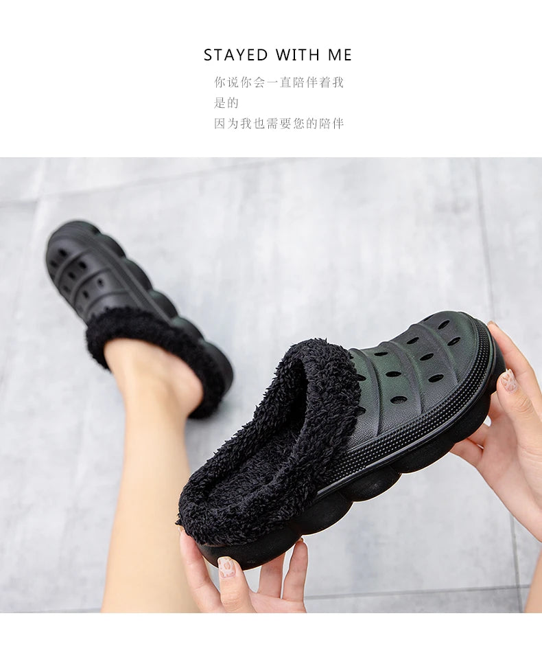 Waterproof cotton slippers for men winter 2024 new cashmere thickened warm waterproof non-slip indoor shoes