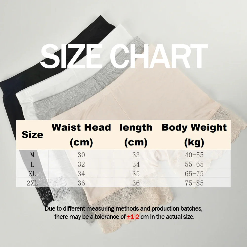 2Pcs Women Plus Big Size Safety With Lace Woman Panties Pants High Waist Shorts Under Female Summer Under Skirt Shorts Modal