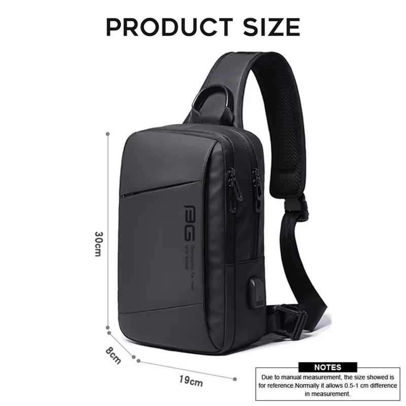 BANGE Men Bag Oxford USB Sling bag 7.9 inch Male Chest Bag Crossbody Bag For Man Moto Biker Shoulder Bags Black New Fashion Bag