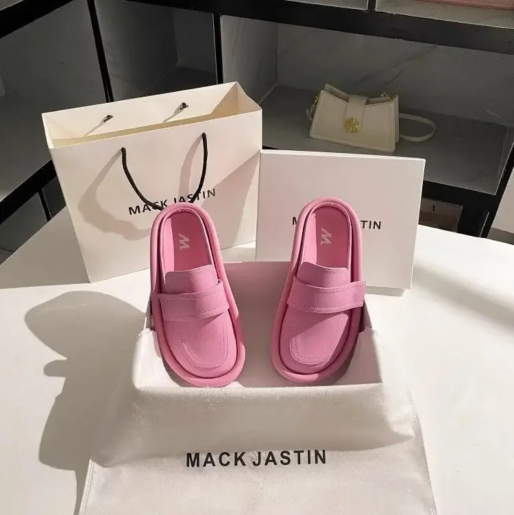 Spring/Summer Soft Bottom Women Slippers Fashionable Outdoor Retro Roman Sandals Casual Lazy Baotou Thick Bottom Half Slippers