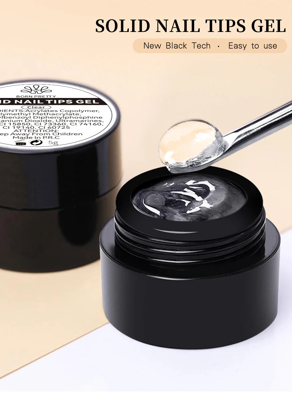 BORN PRETTY 5ml Solid Nail Tips Gel Nail Polish False Fake Nail Tips Transparent Clear Nail Patch Gel Modelling Easy Stick