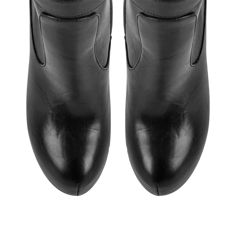 Onlymaker Women Over The Knee Boots Thin High Heel Lady Black Metal Chain Decoration Zipper Female Platform Boots