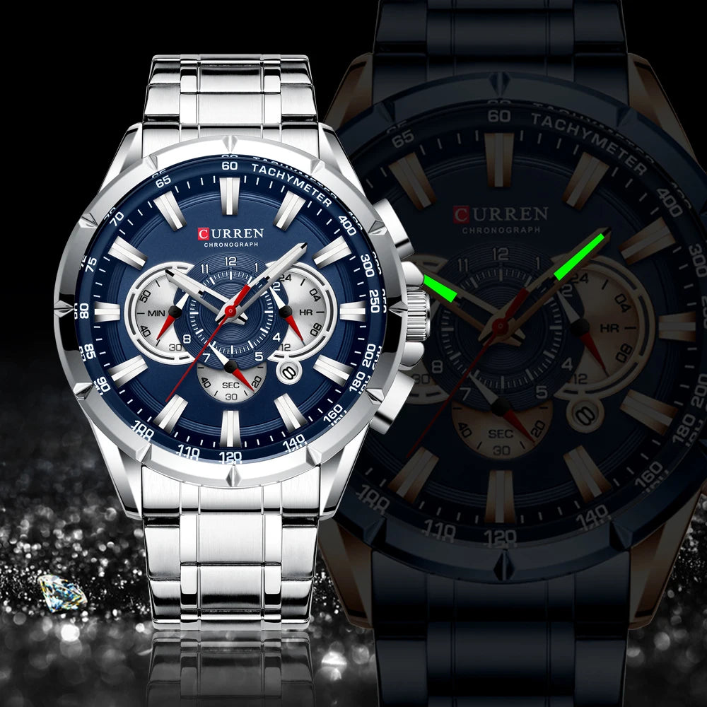 CURREN Men's Watch Fashion Sport Chronograph Wristwatch Mens Watches Top Brand Luxury Quartz Watch Stainless Steel Band