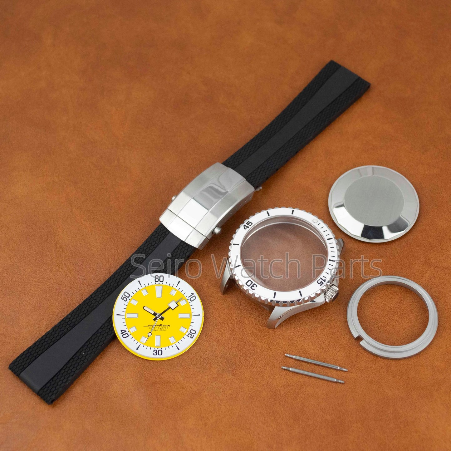 for SUPEROCEAN NH35 Case Rubber Strap Dial Hands 200m Dive Watch Men Stainless Steel Sapphire Crystal fit for NH35 NH36 Movement