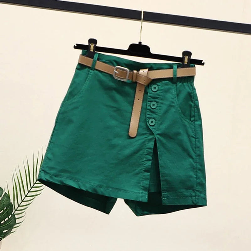 2025 Chic Shorts Women Korean Solid Buttons Side Slit A-line Streetwear Fashion Skirts Chic Harajuku Summer Loose Pants