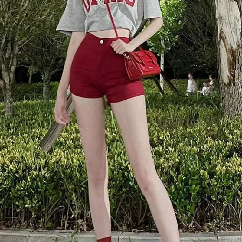 Women's Denim Shorts Summer Red Jorts Female Short Jeans Pants Aesthetic Outfits Fashion Clothing 2024 New In Youthful Luxury XL