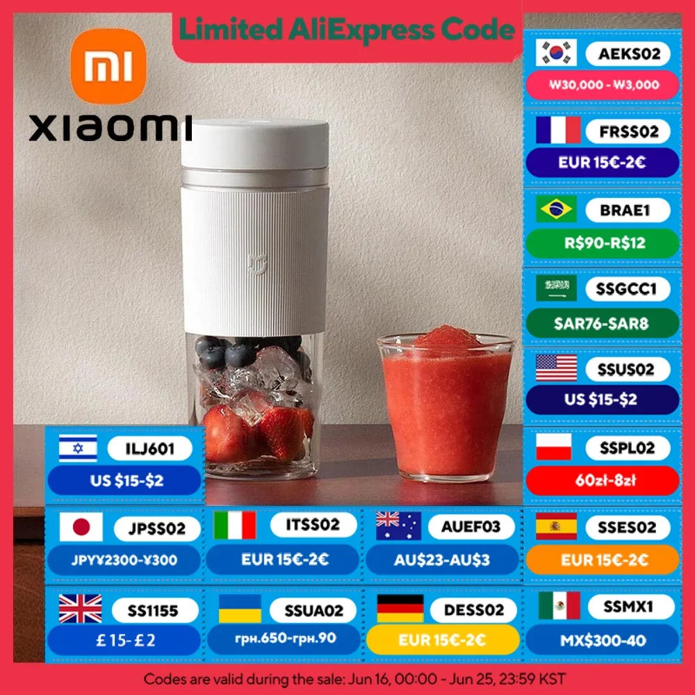 XIAOMI MIJIA Portable Blender 2,40S Quickly Squeeze Juice,19500 rpm,300ML Capacity Mixer Juicer Machine,PCTG Cup Body Blenders