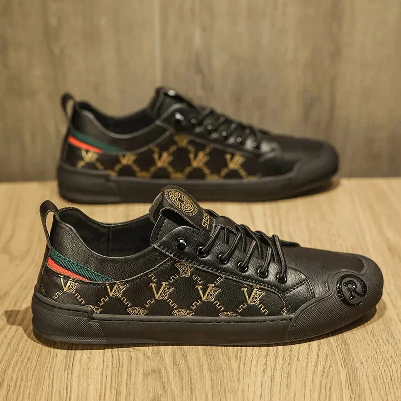 European Station Leather Fashion Men's Sneakers Men Shoes Man Embossed All Fashion Leather Red Casual Shoes for Men Men Shoes