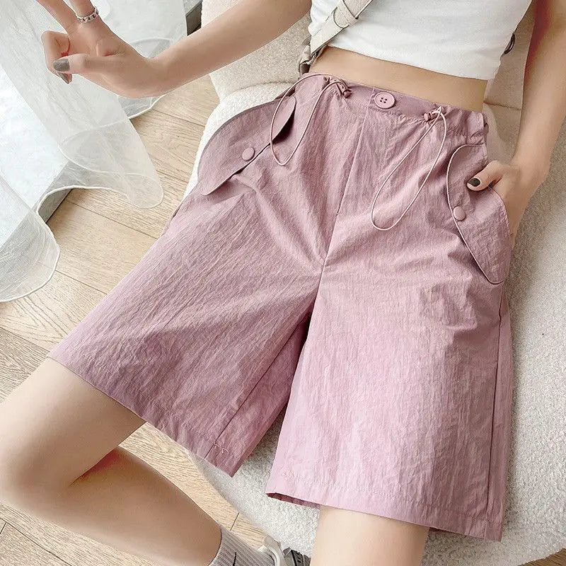 Working Shorts for Women in Summer Thin New Style Khaki A-line Casual Loose Wide-leg Sports Five-point Pants