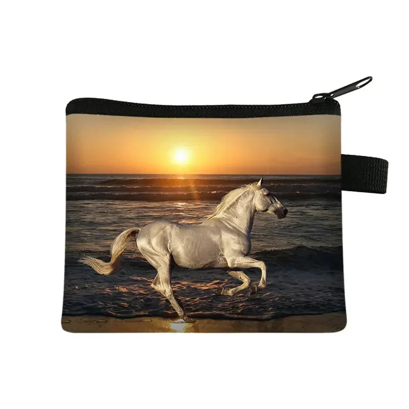 Galloping Horse 3D Printing Coin Purse Ladies Shopping Portable Silver Coin Bag Travel Mini Credit Card ID Card Bag Gift