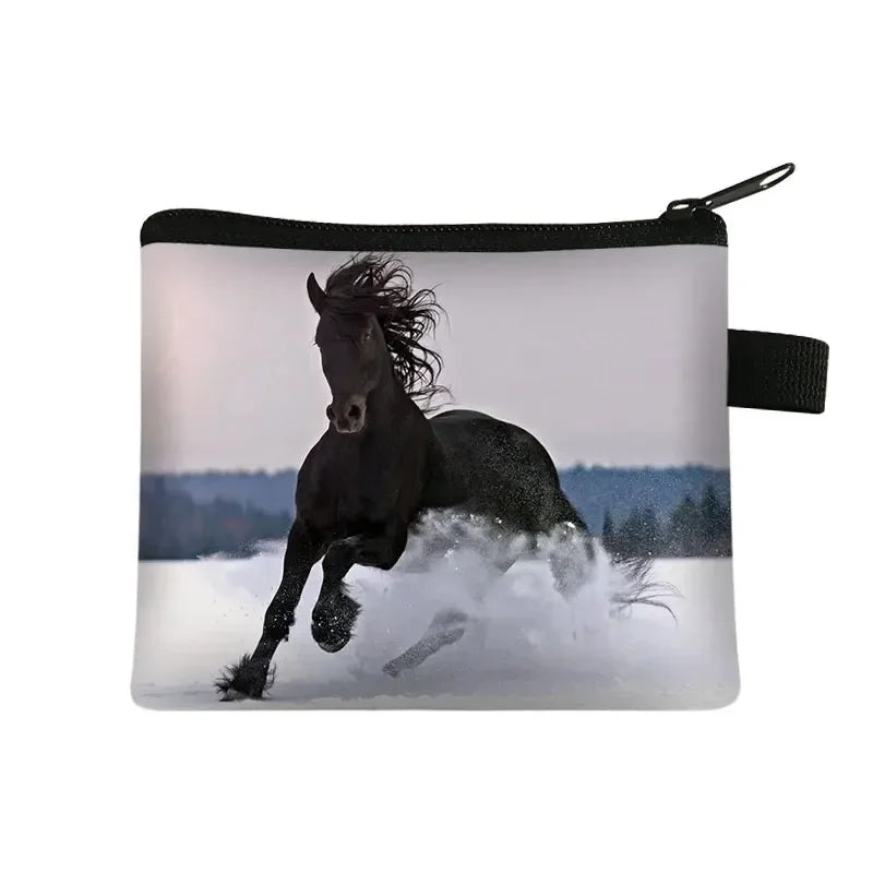 Galloping Horse 3D Printing Coin Purse Ladies Shopping Portable Silver Coin Bag Travel Mini Credit Card ID Card Bag Gift