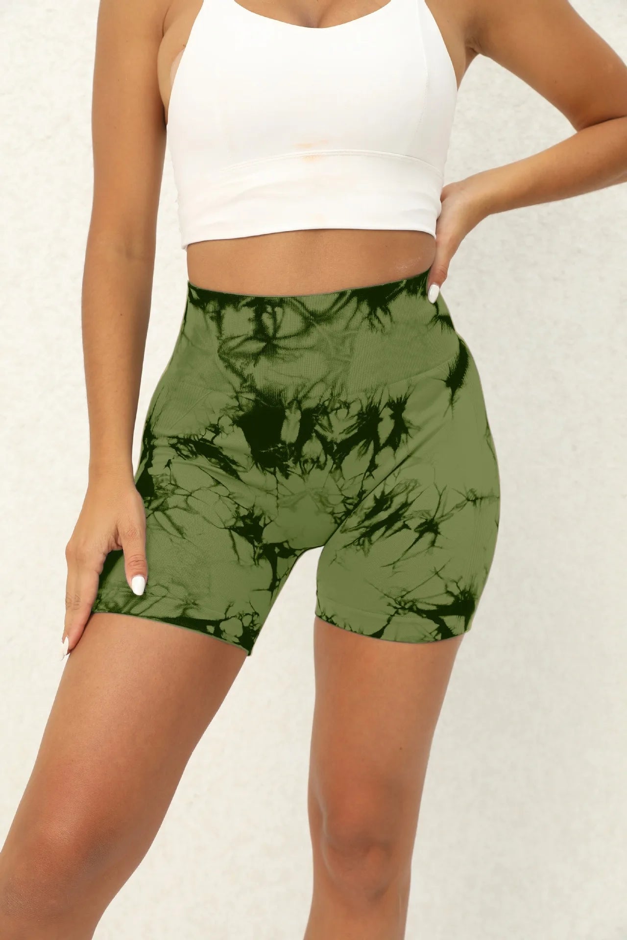 3pcs women's sports waist tightening and hip lifting fitness tie dye shorts