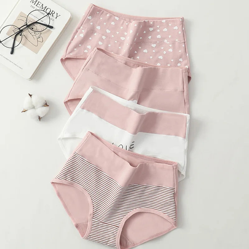 Fashion Print 4Pcs High Waist Cotton Panties Women Body Shaper Underwear Breathable Cute Girls Briefs Slimming Female Lingerie