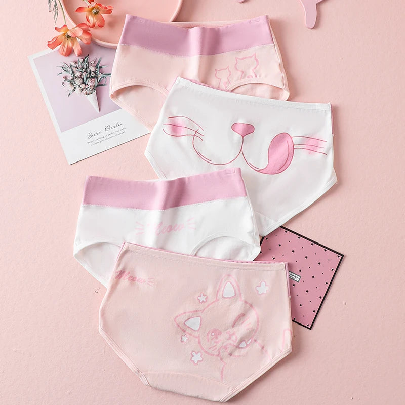 Fashion Print 4Pcs High Waist Cotton Panties Women Body Shaper Underwear Breathable Cute Girls Briefs Slimming Female Lingerie