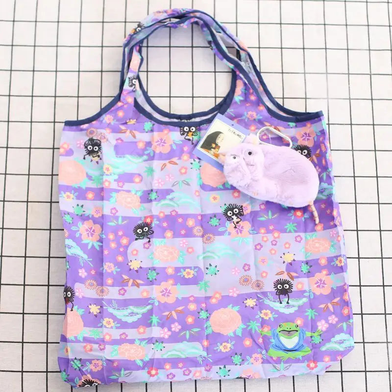 Anime Cartoon Foldable Shopping Bags Thick Nylon Large Tote Reusable Polyester Portable Shoulder Women's Handbags Folding Pouch