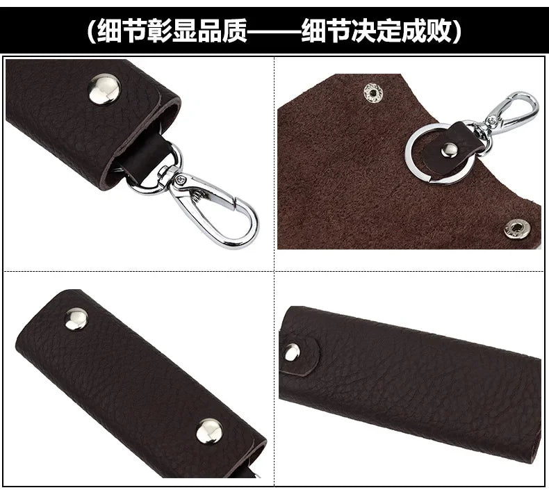 Genuine Leather Key Storage Bag Mini Universal Key Pack Housekeeper Metal Hook Key Holder Wallet for Men and Women