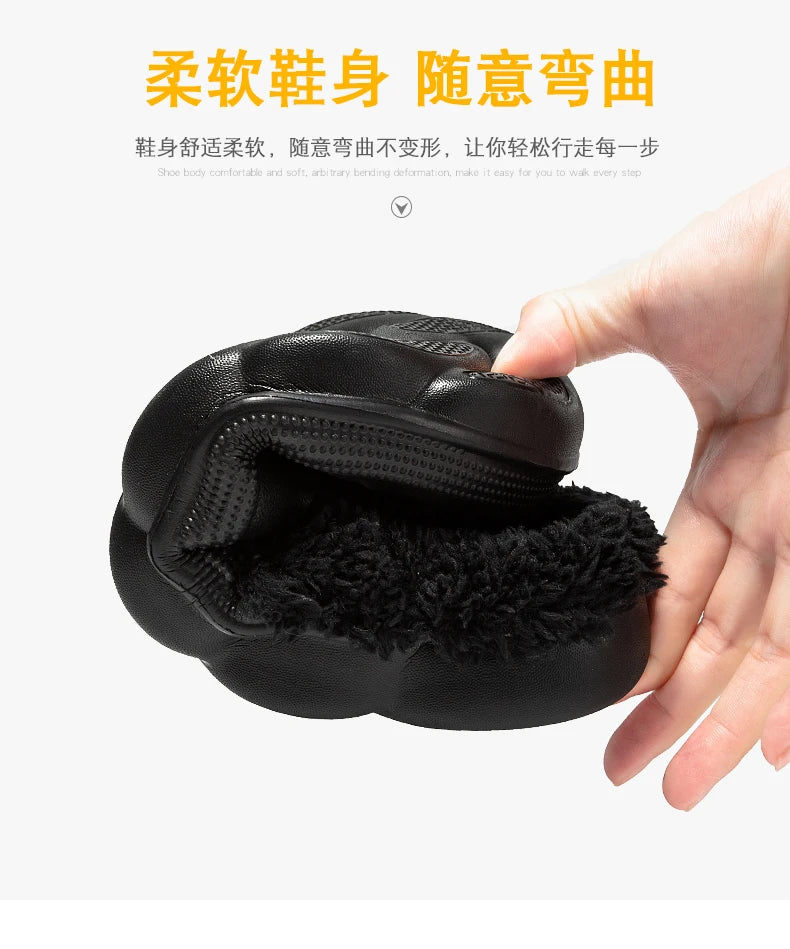 Waterproof cotton slippers for men winter 2024 new cashmere thickened warm waterproof non-slip indoor shoes