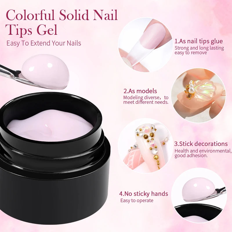 BORN PRETTY 5ml Solid Nail Tips Gel Nail Polish False Fake Nail Tips Transparent Clear Nail Patch Gel Modelling Easy Stick