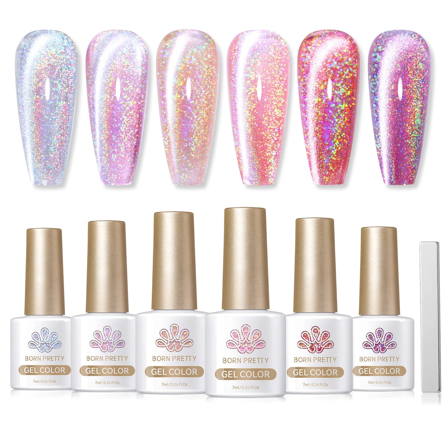 BORN PRETTY 6PCS Pink Ocean Cat Nail Gel Polish Set With Magnet Stick Jelly Holographics Magnetic Nail Kit Salon Art Manicure