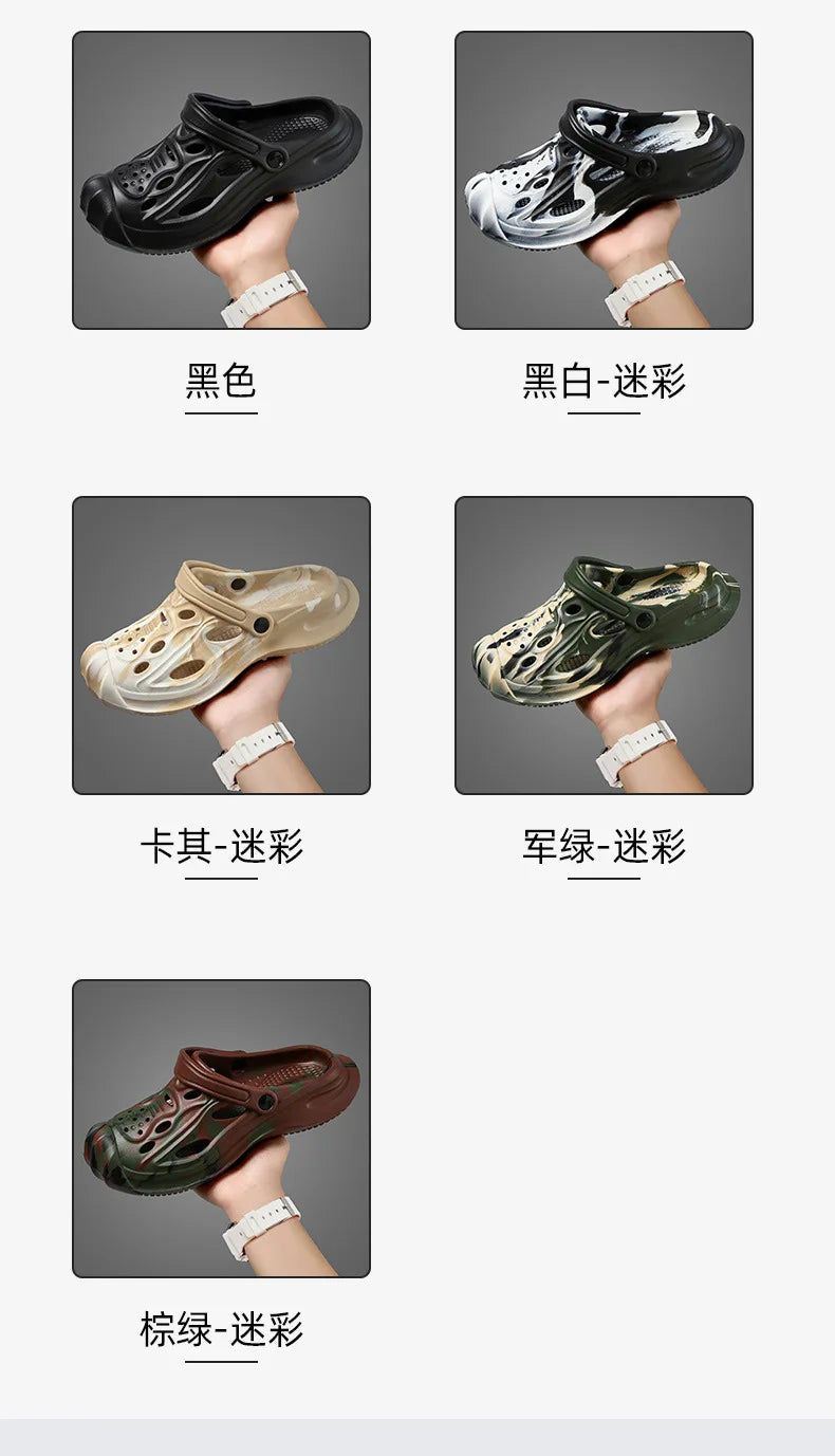 Comwarm Men's Summer Clogs Slippers New Fashion Camouflage Garden Sandals Outdoor Classic Beach Slippers Soft EVA House Slides