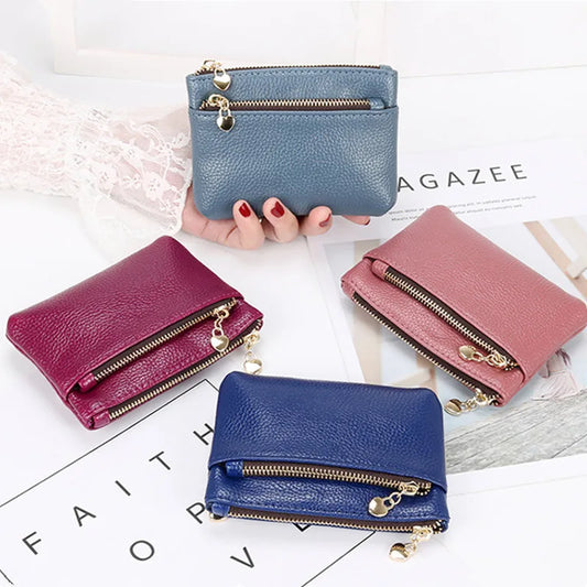 PU Leather Mini Coin Purse Card Holder for Women Zipper Coin Wallet Mini Wallet Ladies Double Zipper Coin Purse Key Wallets