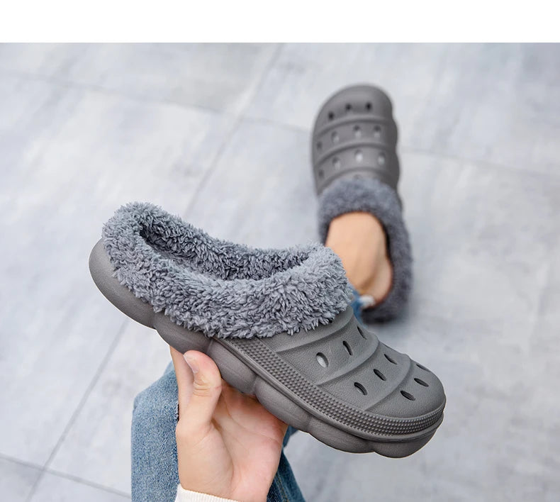 Waterproof cotton slippers for men winter 2024 new cashmere thickened warm waterproof non-slip indoor shoes