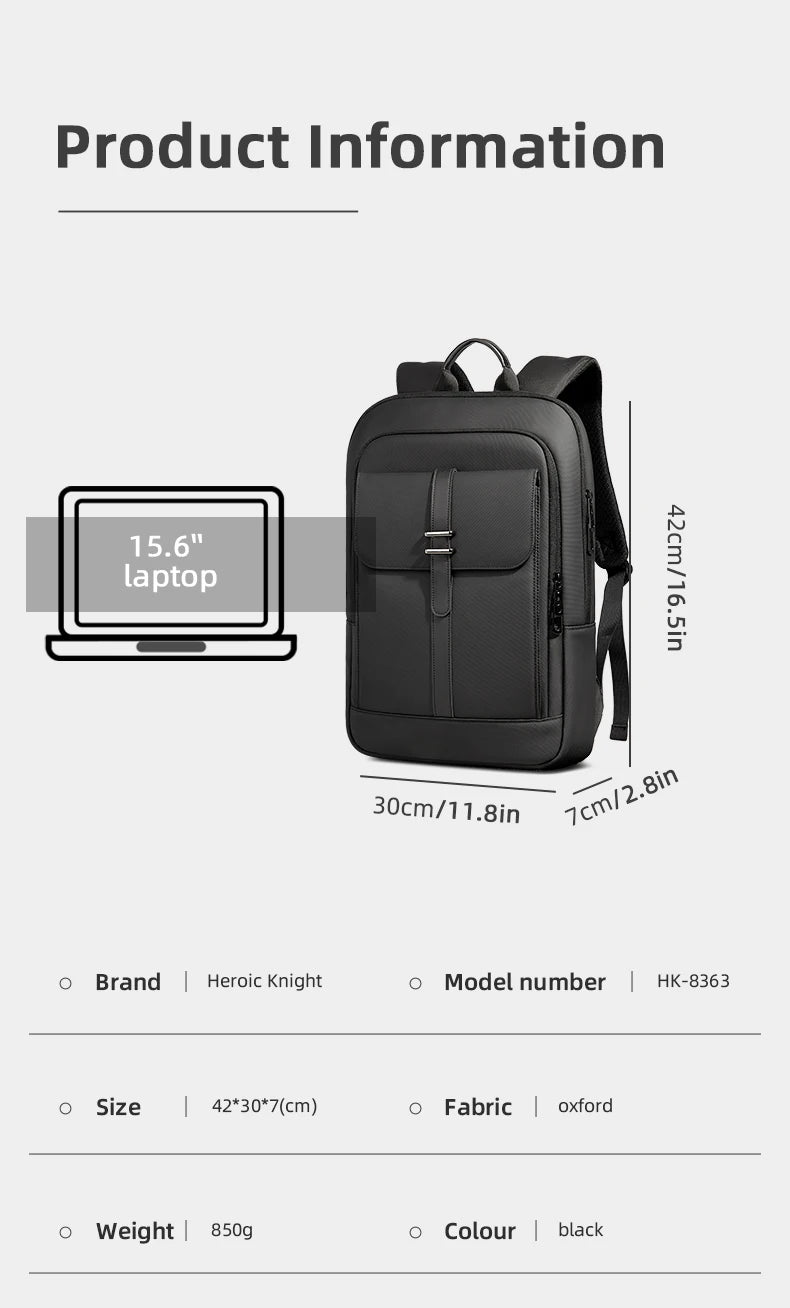 HcanKcan Men's Business Backpack Slim Waterproof 15.6 Inch Laptop Bag Casual College School Backpack Travel Rucksack Work Bags