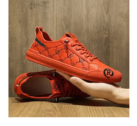European Station Leather Fashion Men's Sneakers Men Shoes Man Embossed All Fashion Leather Red Casual Shoes for Men Men Shoes